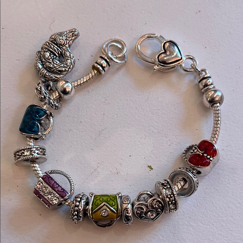 Silver Charm Bracelet with Multicolor Beads Pandora like